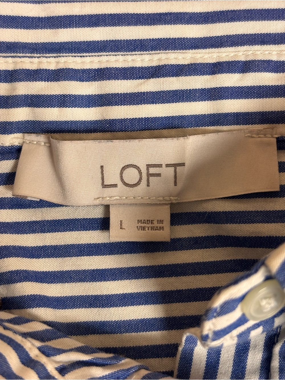 Loft 100% Cotton Button Down Shirt Blue/White stripes embroidered Puppies Large - Picture 7 of 9